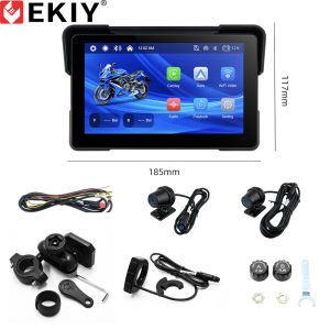 EKIY 7.0" Wireless CarPlay Moto Android Auto Portable Digital Dashboard GPS Motorcycle Navigation Display Screen TPMS Dashcam