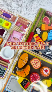 KIDS WOODEN KABI PRETEND PLAY SET STORE ICE CREAM BARBEQUE FRUIT SHOP