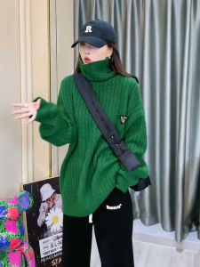 เสื้อสเวตเตอร์คอวีถักหนาสำหรับผู้หญิง สไตล์ลำลอง แฟชั่นฤดูหนาว 2021 เสื้อชั้นในถักนิตติ้งนุ่ม สีเขียว เสื้อสเวตเตอร์คอวีสำหรับผู้หญิง