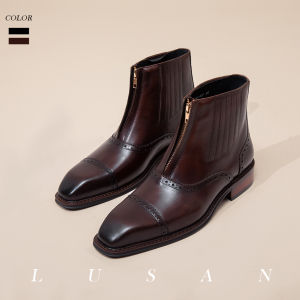 Leather Zipper High Cut English Style Square Toe Chelsea Boots