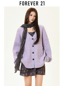 Forever21 | Purple V-Neck Knit Cardigan Autumn Winter Lazy Slim