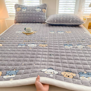 Cartoon Milk Velvet Bedding Single Piece Fleece Lined Mattress Cover Winter Warm Coral Fleece Bed Blanket Bedspread