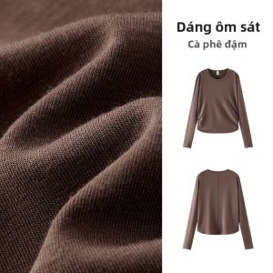 Semir | Áo thun nữ mùa đông tay dài màu trơn giữ ấm chất liệu len pha nỉ tôn dáng