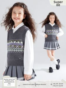 MUCMUKN | Bow Embroidered Merino Wool Blend Girls Vest