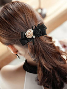 Black Butterfly Knot Hair Clip Spring Clamp Cross Clip Half Updo Elegance Top Clip Rose Hair Pin Fashionable Hair Accessories