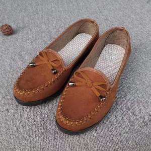 Beijing Ladies Flat Bottom Comfortable Soft Bottom Anti-Slip Slip-On Shoes Spring Autumn Butterfly Knot Bean Bean Shoes Fashionable Korean Style