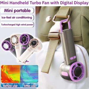 Portable Fan Mini Handheld Turbo Fan Display Adjustable Refrigeration Ice Cooling Fan with Digital Display