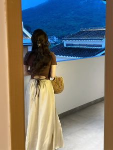 Korean Style Short Sleeve T-Shirt Womens Back Strap Hollow out Gentle Style Short Length Summer New Fashion Simple Casual Top