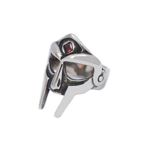 Fashion Vintage MF DOOM Mask Rings with Red Stone Punk Hip Hop Stainless Steel Skull Ring for Men Women Ewelry Gift Wholesale