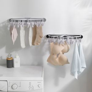 Foldable Wall Mounted Clothes Drying Rack Folding Cloth Hanger With 24 Clips Laundry Socks Clothes Towel Scarf Dryer