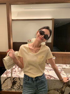 Pusumede First Class T-Shirt Grey Short Sleeve Knitted Loose Shoulder V-Neck Summer Casual Womens Cotton Polyester Top