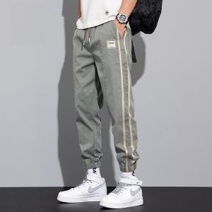 ROMON | Lormen Ice Silk Mens Casual Pants Thin Loose Harlan Quick Dry Summer Fashion Urban Workwear Nine Points Cuffed Long Trousers