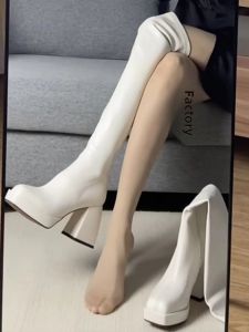 White over the Knee Boots Womens Autumn 2024 New Arrival Chunky Heel Waterproof Platform High Leg Boot Small Versatile Stretch Boots