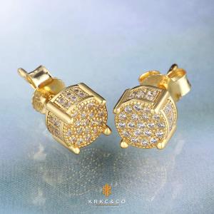 KRKC&CO Hip hop Mens Earrings: Micro Pave Gold Iced Out CZ Stud Round Earrings S925 Silver Stud Earrings