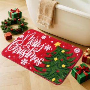 Thảm Tắm Hình Cây Thông Noel VIKAMA Chất Liệu Vải Bò Kẻ Caro Chống Trơn Trượt Thấm Hút Nước Dùng Cho Phòng Tắm Phòng Ngủ Trang Trí Nhà Cửa Giáng Sinh Chất Liệu Polyester Mềm Mại Chống Trơn.