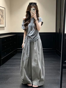 LIRUSHAN | Bộ Áo Và Quần Mùa Hè Có Dải Sọc Vai Xéo Kiểu Không Đụng Đổ