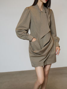 French Casual Style Cinched Waist With Ribbon Sash Womens Dress