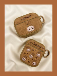 Brown Leather Fabric AirPods Protective Case Wireless Bluetooth 4 Cartoon Design Soft Shell Compatible with  pro Earphones