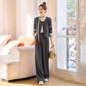 MANWUJINGLING | French Style Lace Spliced Suit 2 Piece Set