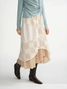 DUSHU | Lace Flower Design Irregular Hem Half Skirt