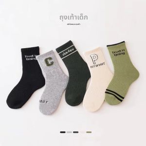 5 คู่ตัวอักษรสปอร์ตเด็กถุงเท้าเด็กชายอินเทรนด์น่ารักพลังสดใสสบายถุงเท้าระบายอากาศได้นุ่มสำหรับเด็กชายหญิง