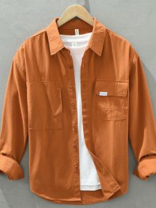 Áo Sơ Mi Nam Dài Tay Mùa Xuân Mùa Thu Cotton Vải Bông Thoải Mái Rộng Rãi Áo Sơ Mi Công Sở Thời Trang Nhiều Túi Vuông Cổ Áo Áo Sơ Mi Điều Trị Không Sắt