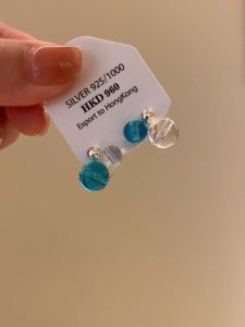 Ice Blue round Bead Earrings Simple Contrast Color Design White Enhancing Blue Small Fresh Style Fashionable Jewelry Accessories