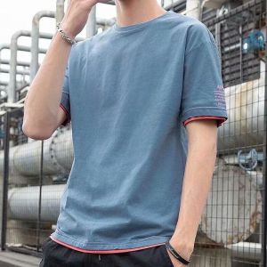 Ice Silk Short Sleeve T-Shirt Mens Trendy Brand 2021 New Summer Pure Cotton Half Sleeve Base Shirt Upper Apparel