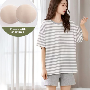 Modal Womens Sleepwear Set with Chest Pad Large Size Short Sleeve Home Clothes for Summer 2024 New Arrival Can Be Worn Outdoors