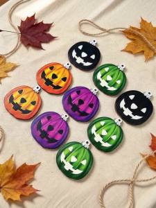 (12 Pieces/bag) 6.6x8cm Halloween Wooden Pumpkin Decoration Holiday Atmosphere Photo