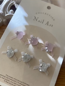 Busur Bertumpuk Berlian Aksesoris Manikur Gaya Giok Nail Art Bow Stacked Diamond Pink Jade Ice Candy Accessories 蝴蝶结堆钻饰品