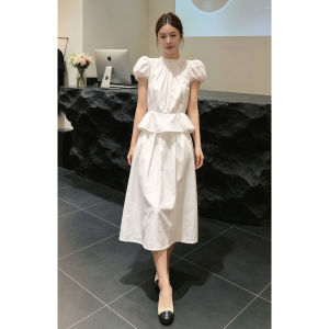 HUAYILING | Elegant Rich Feeling White Waist Cinched Long Dress Set