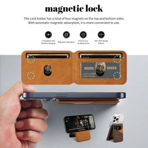 Retro Business Leather Wallet Card Holder Bag For iPhone&Samsung&Xiaomi&Huawei&Vivo For MagSafe Magnetic Splicing Color Card Bag