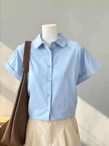 Pure Cotton Short Sleeve Shirt Womens Commute Workplace Interview Top White Shirt Korean Style Loose Fit Button Detail