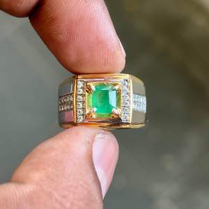 Cincin Batu Zamrud Colombia Natural Zambian Emerald Jamrud Ring ukuran Kecil Dim 6x5.2x3.5