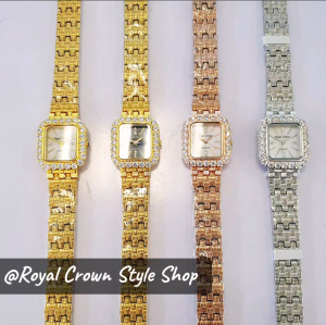นาฬิกาผู้หญิง Royal Crown ( 100%) นาฬิกาประดับเพชรมีสีเงินทอง & โรสโกลด์หน้าปัดมุกสวยหรูระบบถ่านกันน้ำจัดส่งพร้อมกล่องครบ 1 ปี บัตรับประกัน 1 ปี