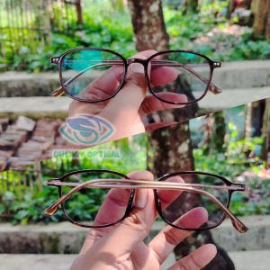 JTD 3023BR - Kacamata Minus Photocromik Bluecromik Wanita Model Kotak Lonjong Bahan Full Plastik Lentur Dan Ringan