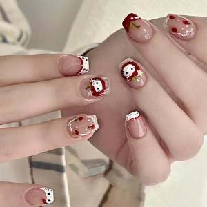 French Polka Dot Cartoon Cute Short Nail Art Wearable Detachable Student Nail Stickers Versatile Student Short Nail Tips
