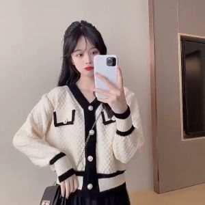 Kemeja panjang flash kelas atas gaya rajutan wol populer Korea jaket lembut sweter kardigan atas kancing rajutan