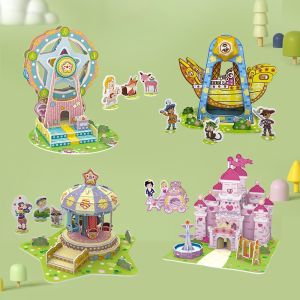 3D Paper Model Puzzle Castle Ferris Wheel Assembly Toy Cartoon Educational Toys for Children DIY Playground Theme Model Kit