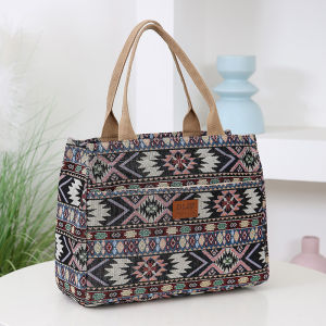 Thick Knitted Jacquard Fabric Tote Bag for Women Portable Shopping Bag with Ethnic Style Pattern Ideal for Work and Travel