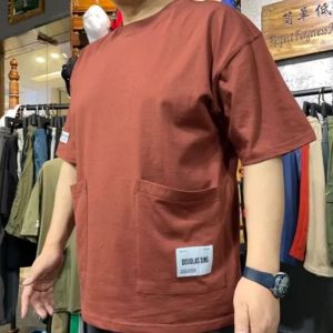 Summer New Multi-Pocket High-End Short-Sleeve Mens Loose Top Half Sleeve Body T-Shirt Five-Sleeve High Quality Cotton Sweatshirt