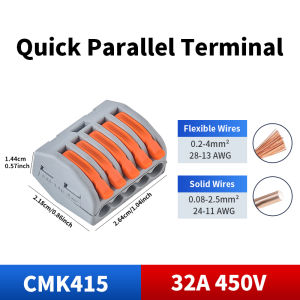 JinH | JINH Mini Quick Spring Push-in Splicing Connector CMK412-415 2-5 Way Universal Compact Wiring Terminal 0.08-4mm² Fast Stable