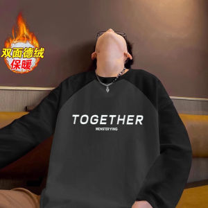 Áo Thun Nam Mùa Đông Dày Dặn Lót Lông Cừu Hai Mặt Màu Khối Chèn Vai in Họa Tiết Hoạt Hình Thời Trang