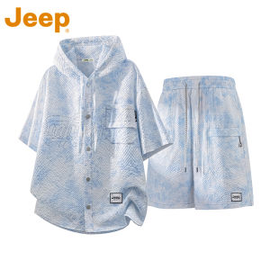 Jeep | Tie Dye Letter Print Mens Leisure Short Sleeve Hooded Set