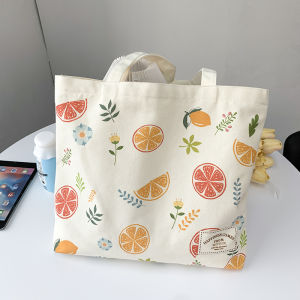 Summer  Artistic Fruit Canvas Shoulder Bag Womens Handbag Zipper Cloth Bag Student Class Bookbag Youth Casual Tote Bag