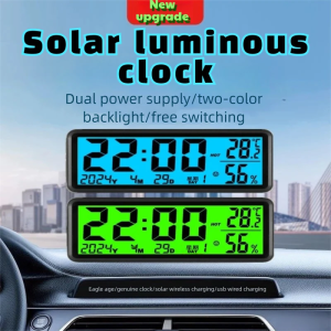 Solar/USB Powered Car Dashboard Thermometer LED Display Electronic Automotive Clock with Backlight Car Accessories