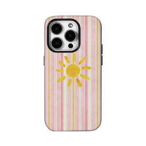 Potdemiel | Pink Striped Sun Phone Case for IPhone 18 17 16 15 14 13 12 11 X XS XR XSMAX 7 8 Pro Max Plus Double-layer Back Cover