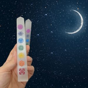 SI Selenite Obelisk 7 Chakra Colorful Tower 6-7"  Remove blockages Peace and Calm