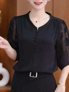 HUAXUNRAN | New Fashionable Slimming Short Sleeve Shirt for Middle-aged Women
